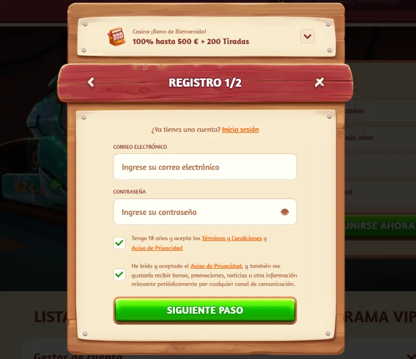 Registro y acceso en BillyBets Registro y acceso en BillyBets