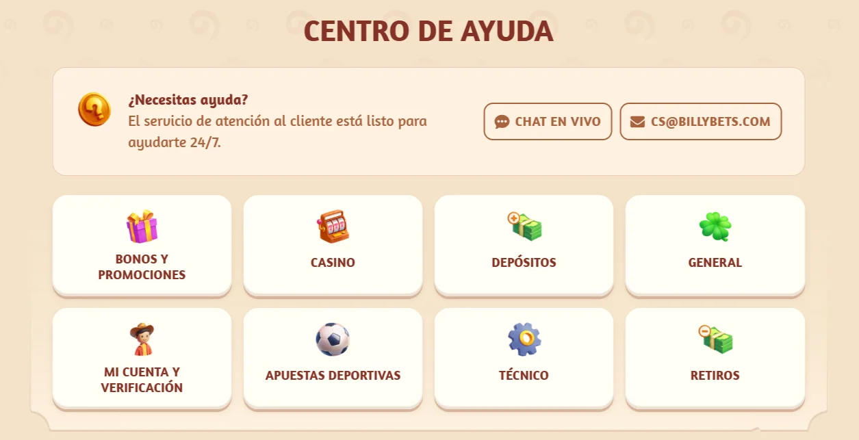 Soporte al cliente de BillyBets Soporte al cliente de BillyBets