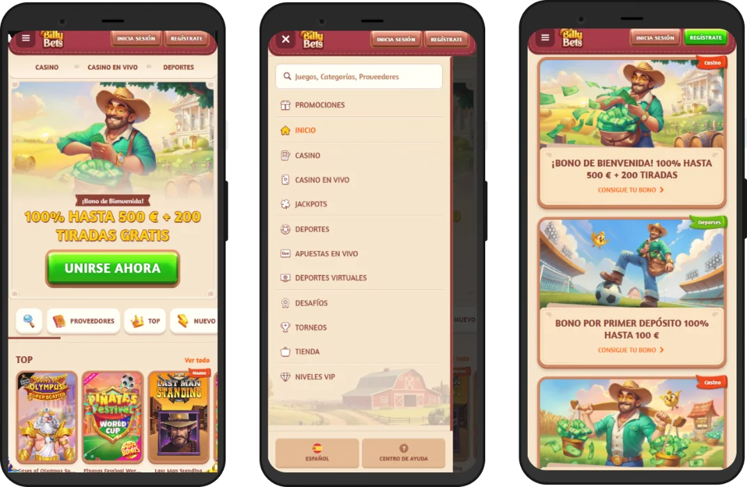 Versión móvil de BillyBets Versión móvil de BillyBets
